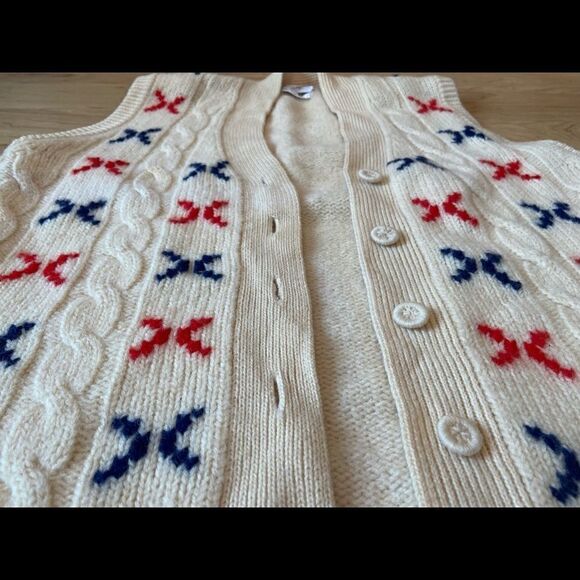 Vintage Wayne Taylor 100% wool cream sweater vest cardigan - Picture 2 of 4